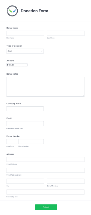 Quick Donation Form Template