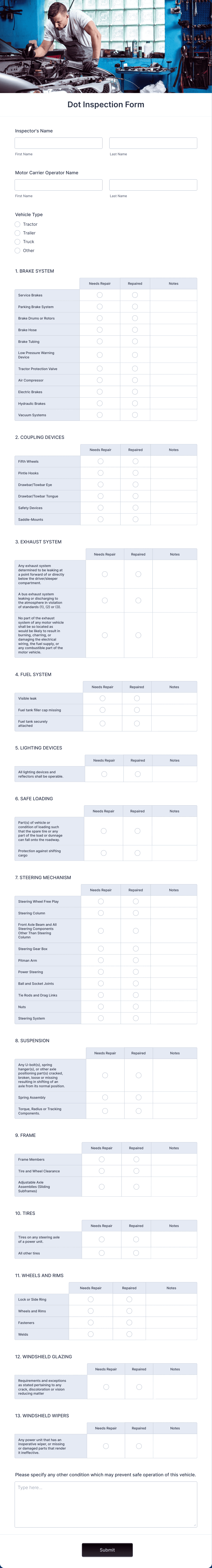 Dot Inspection Form Template | Jotform