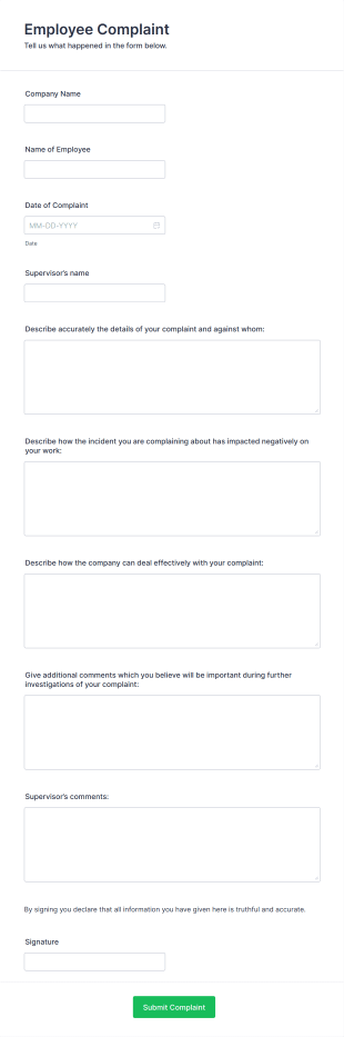 Employee Complaint Form Template