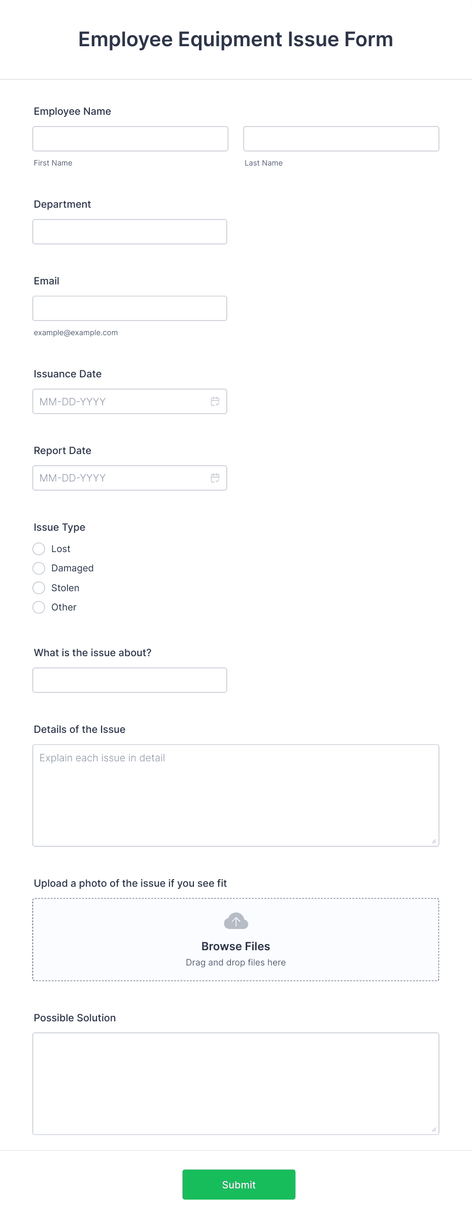 Employee Equipment Issue Form Template | Jotform