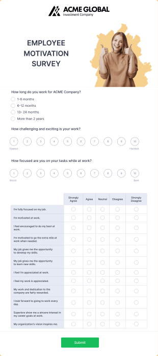 Employee Motivation Survey Form Template