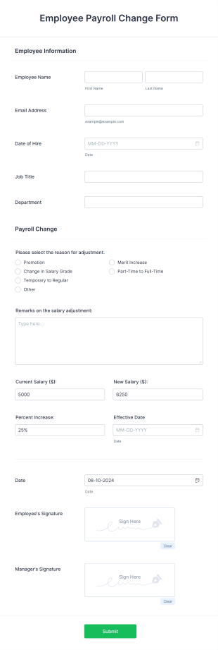 Employee Payroll Change Form Template