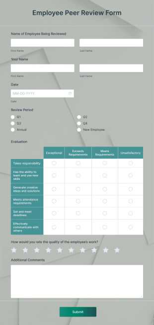 Employee Peer Review Template Form Template