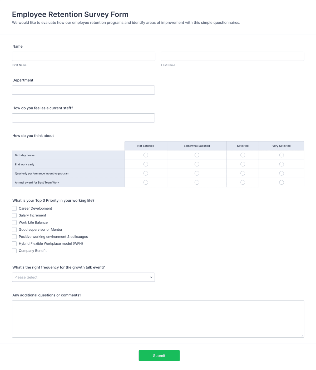 Employee Retention Survey Form Template | Jotform