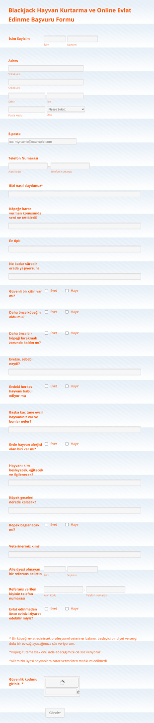 Evcil Hayvan Sahiplenme Başvuru Form Template