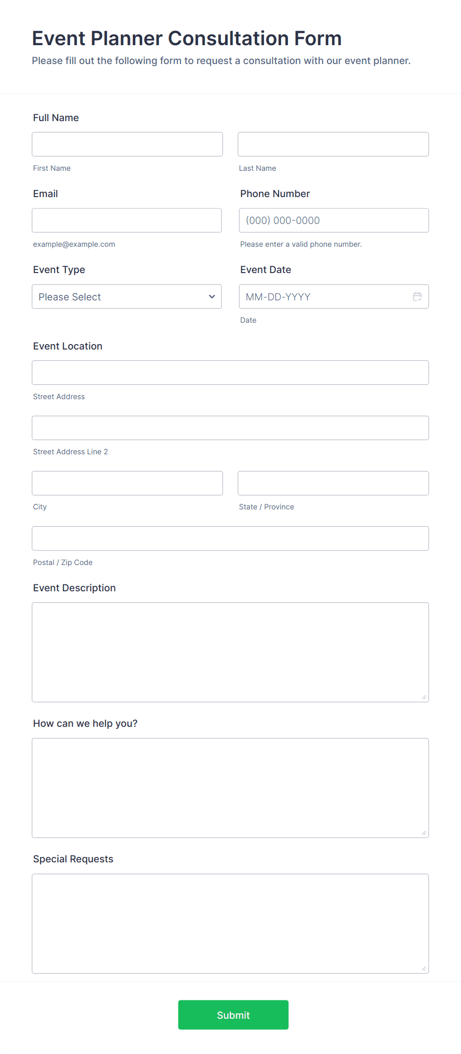 Event Planner Consultation Form Template | Jotform