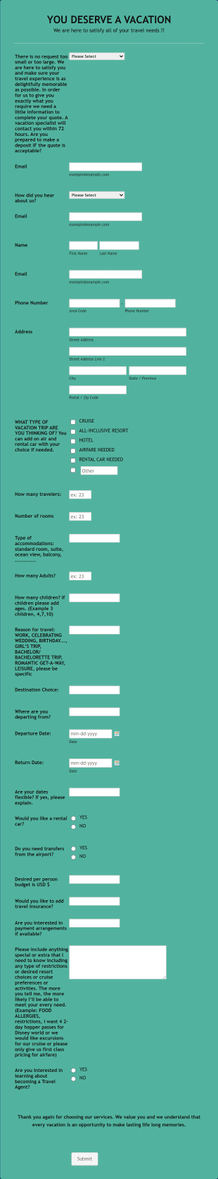 Evolution Travel Client Form: You Deserve A Vacation. I Am Your Personal Agent! Form Template