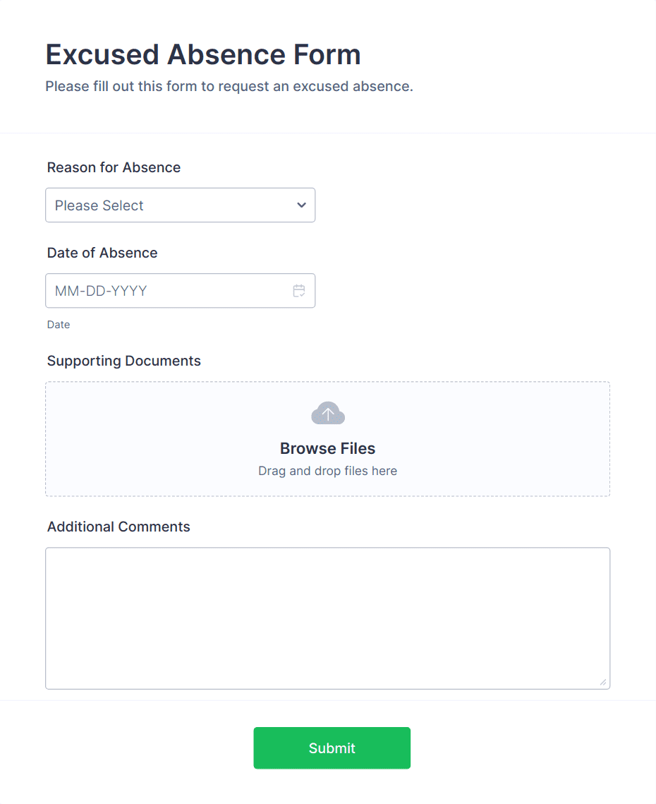 Excused Absence Form Template | Jotform