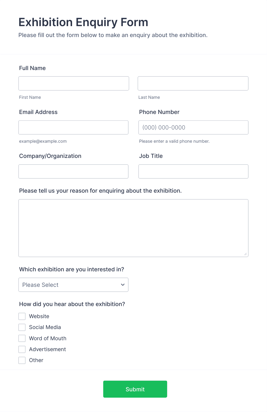 Exhibition Enquiry Form Template | Jotform