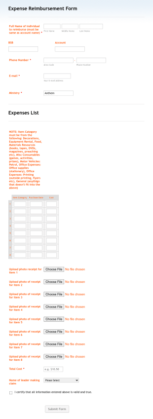 Request For Reimbursement Form Template