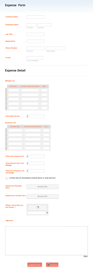 Expense Reimbursement Form With Calculations Form Template