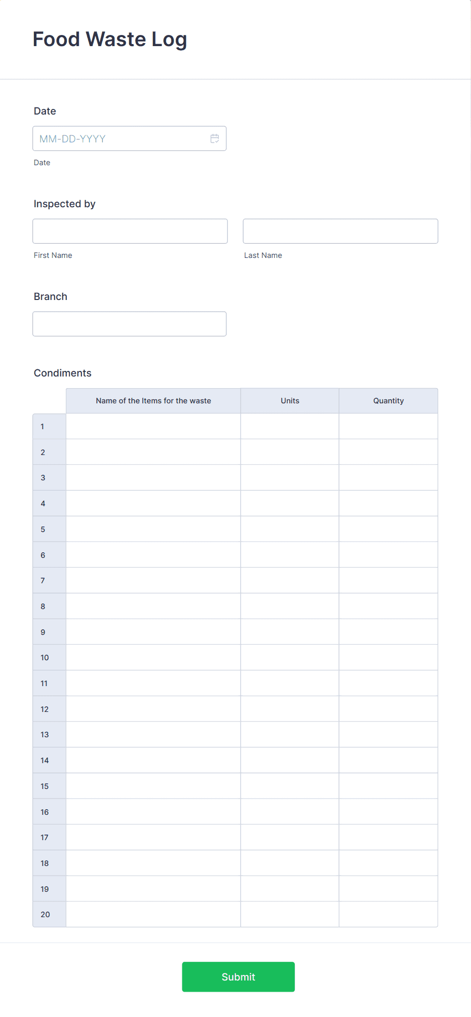 Food Waste Log Form Template | Jotform