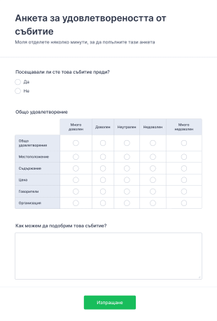 Форма за анкета за удовлетвореността от събитие Form Template
