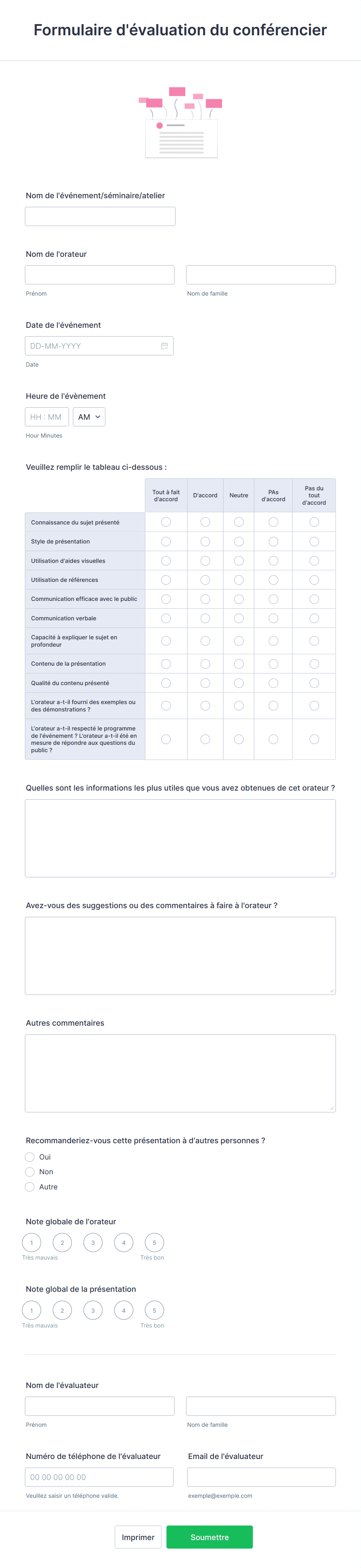 Formulaire D'évaluation Du Conférencier Modèle Du Formulaire 