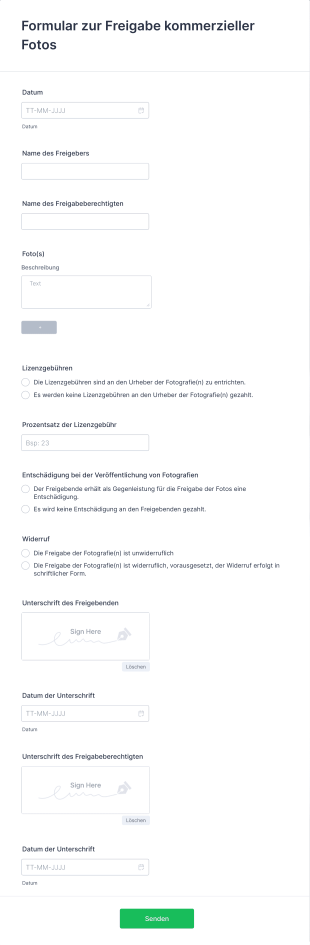 Formular Zur Freigabe Kommerzieller Fotos Form Template