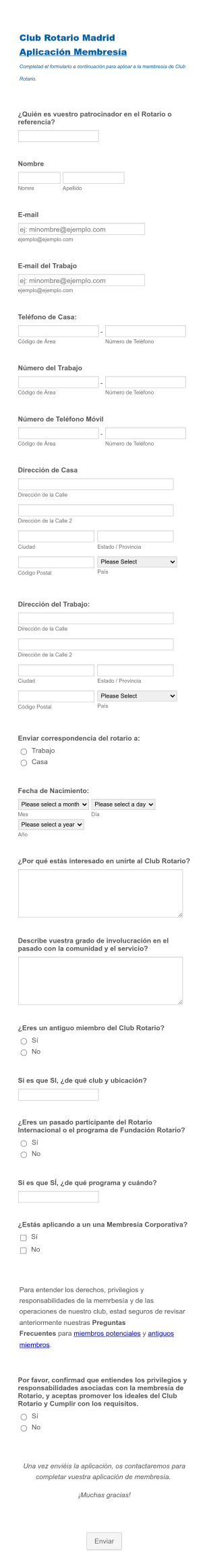 Formulario De Aplicación A Membresía Al Club Rotario Form Template