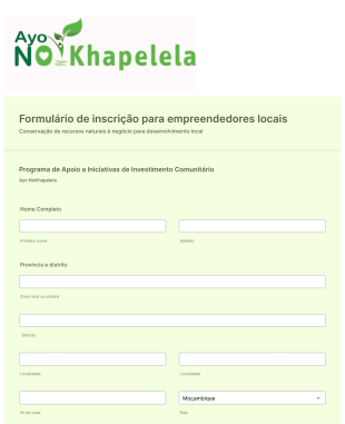 Formulário De Inscrição PROGRAMA DE APOIO A INICIATIVAS DE INVESTIMENTO COMUNITÁRIO (Ayo NOKhape Form Template