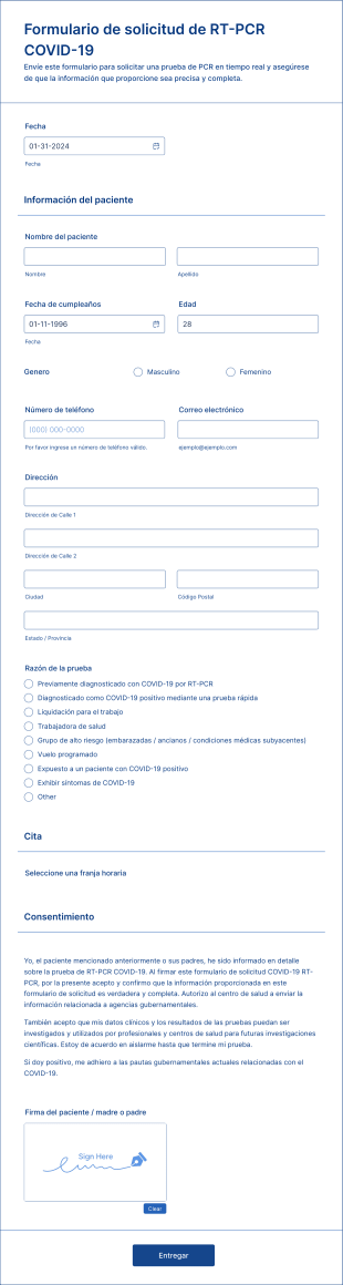 Formulario De Solicitud De RT PCR COVID 19 Form Template