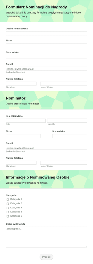 Formularz Nominacji Do Nagrody Organizacji Form Template