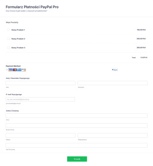 Formularz Płatności PayPal Pro Form Template