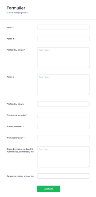 Formulier Klant / Werkgegevens Form Template