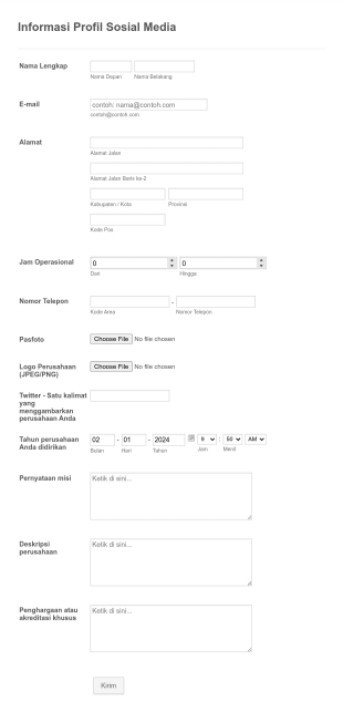 Formulir Informasi Profil Sosial Media Form Template