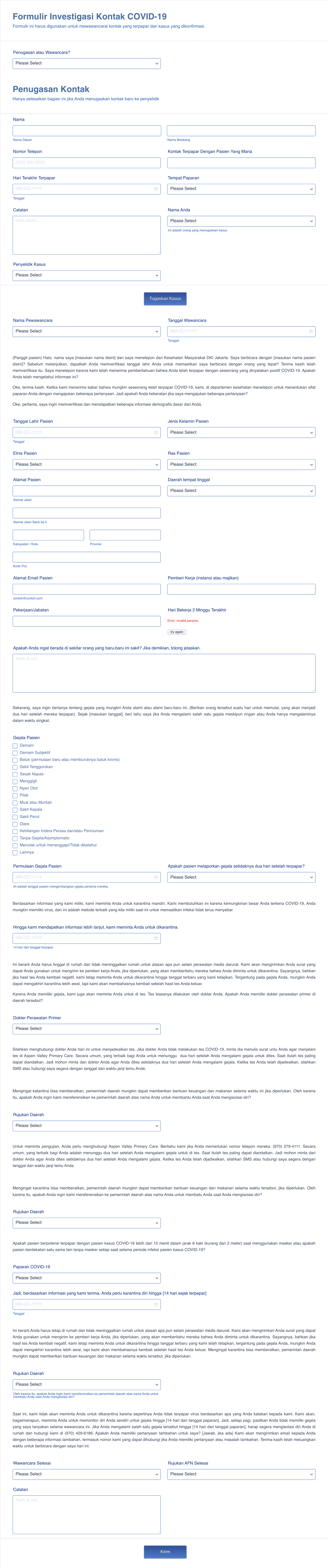 Formulir Investigasi Kontak COVID-19 Template Formulir | Jotform