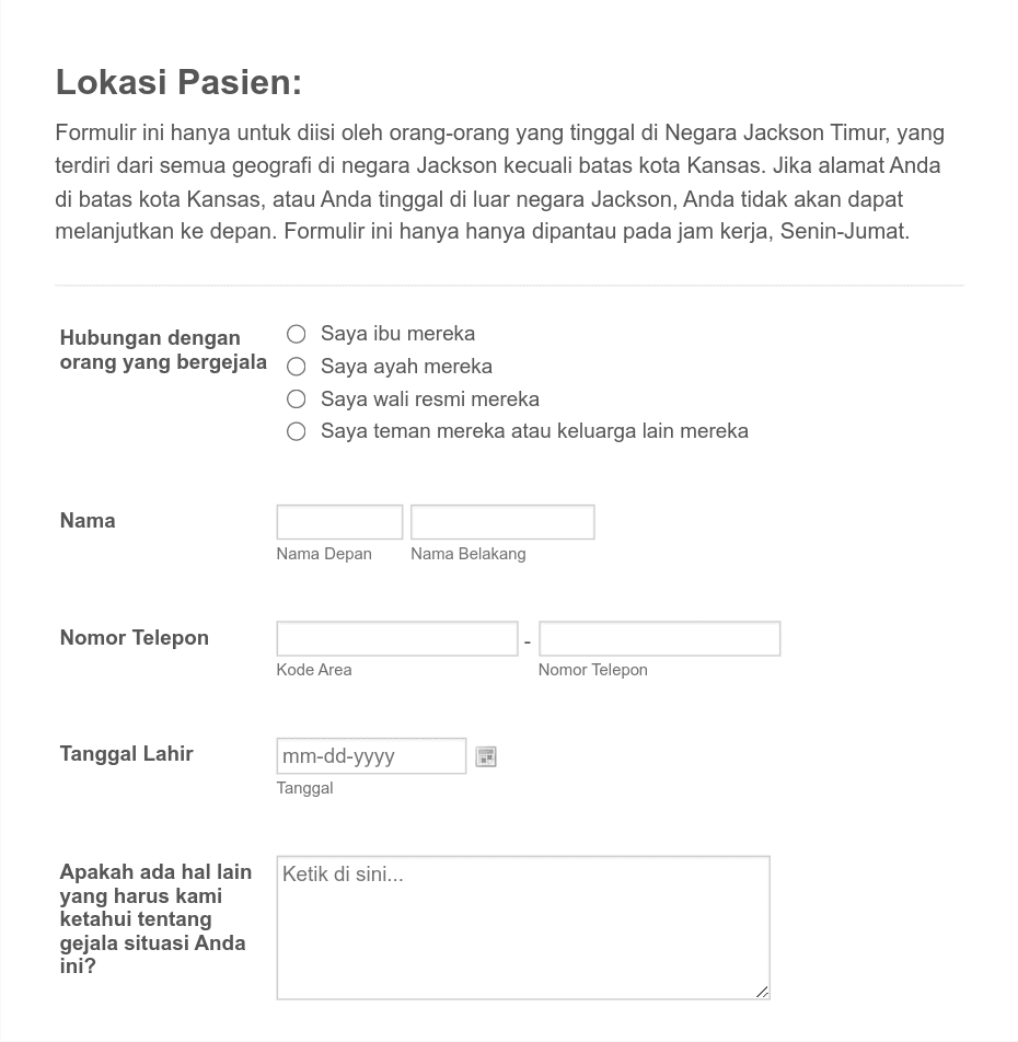 Formulir Lapor Diri Gejala COVID-19 Template Formulir | Jotform