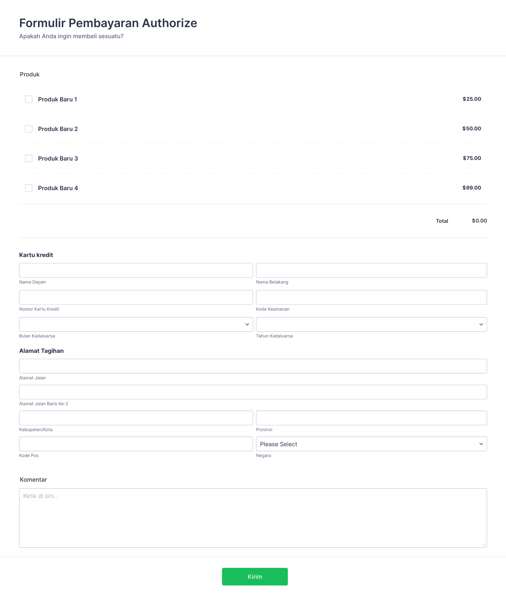 Formulir Pembayaran Authorize Template Formulir | Jotform