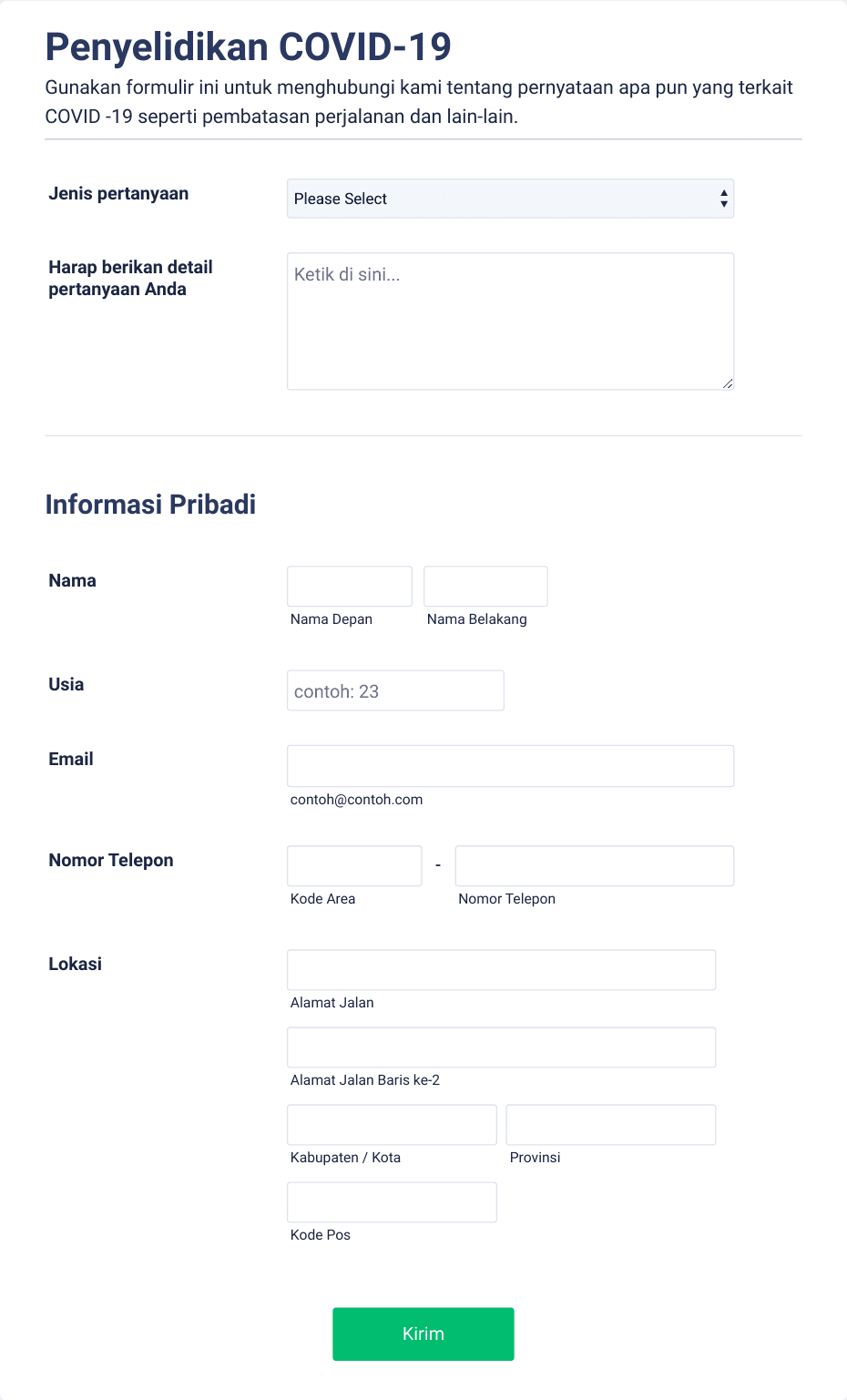 Formulir Penyelidikan COVID-19 Template Formulir | Jotform