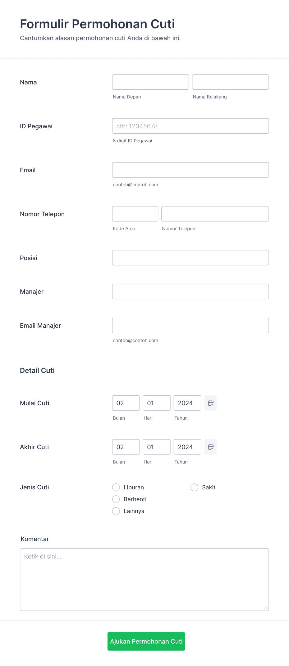 Formulir Permohonan Cuti Karyawan Template Formulir | Jotform