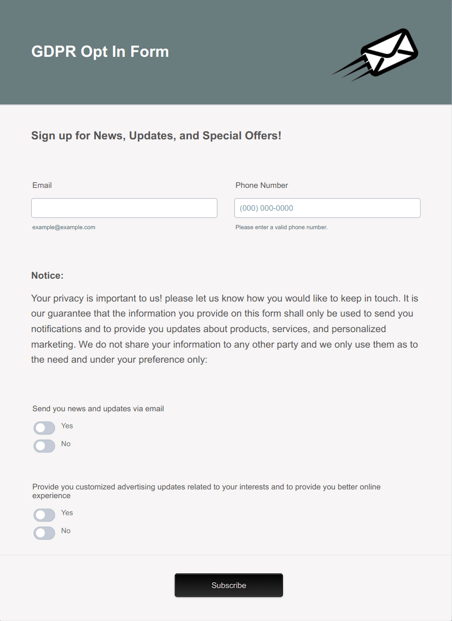 Gdpr Opt In Form Template Jotform
