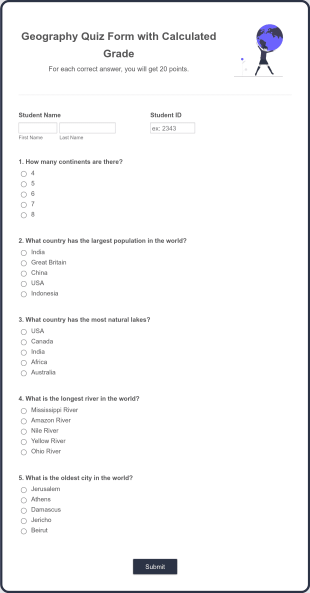 Geography Quiz Form Template