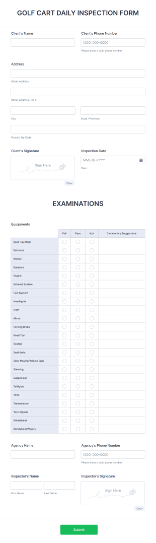 Golf Cart Daily Inspection Form Template