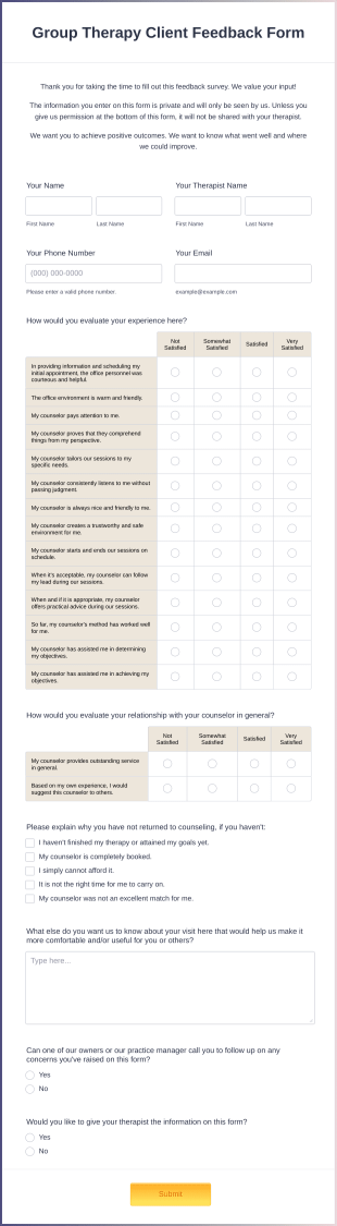 Group Therapy Client Feedback Form Template