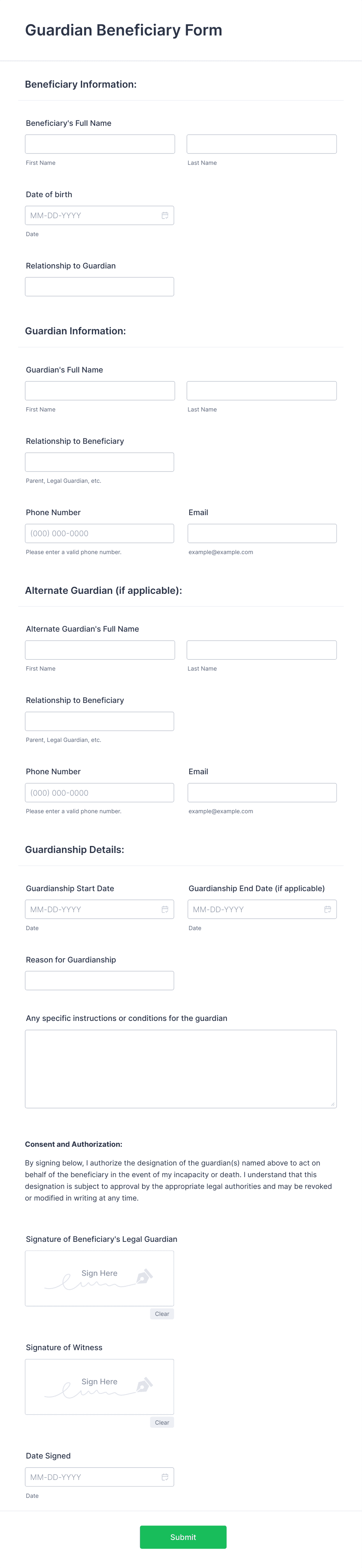 Guardian Beneficiary Form Template | Jotform