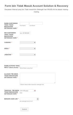 Half Day Permission Form In Indonesian Form Template