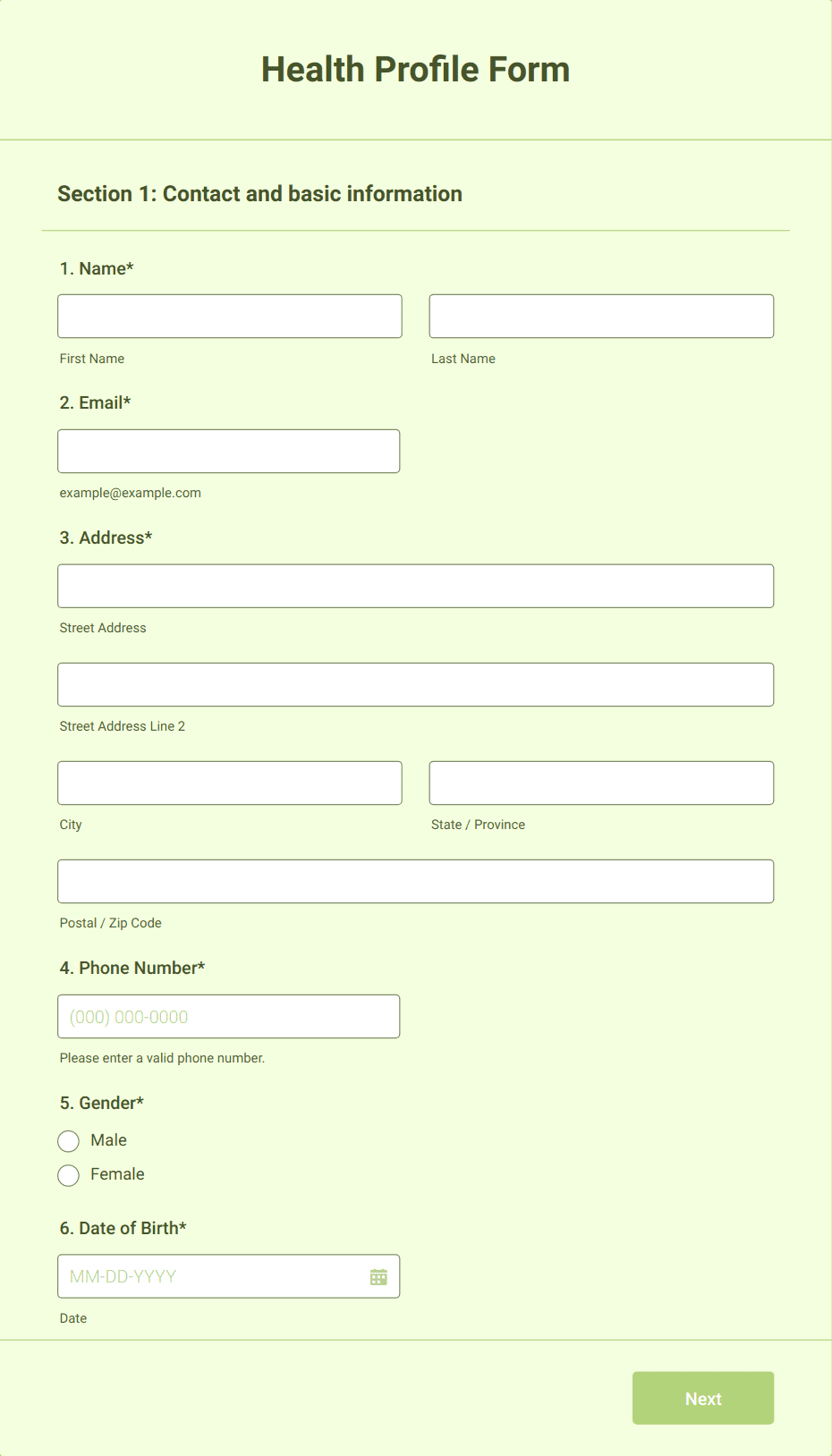 Health Profile Form Form Template | Jotform