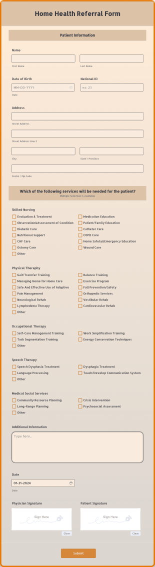 Physical Therapy Referral Form Template | Jotform