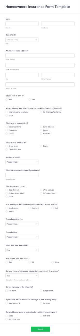 Homeowners Insurance Form Template