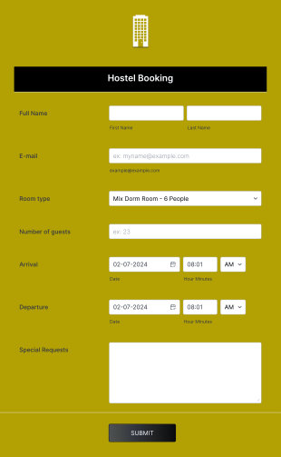 Hostel Booking Form Light Olive And Responsive Form Template