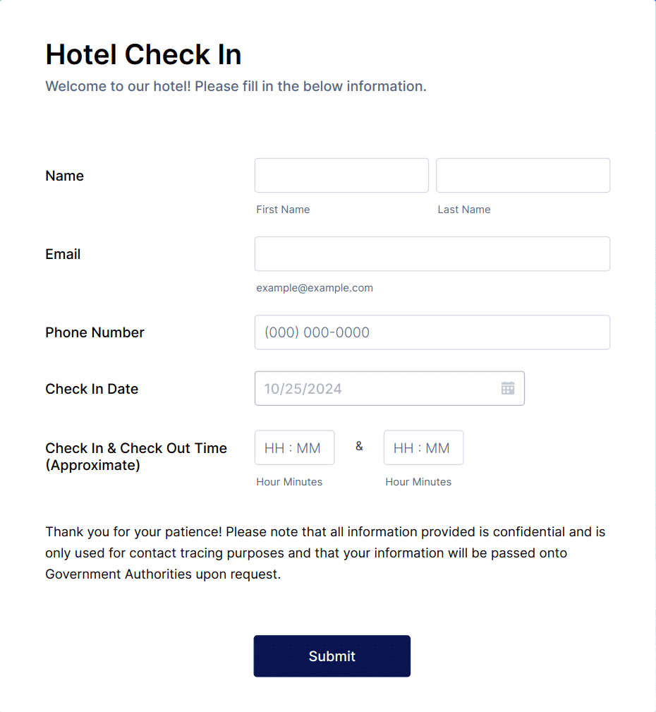 Hotel Check In Form Template | Jotform