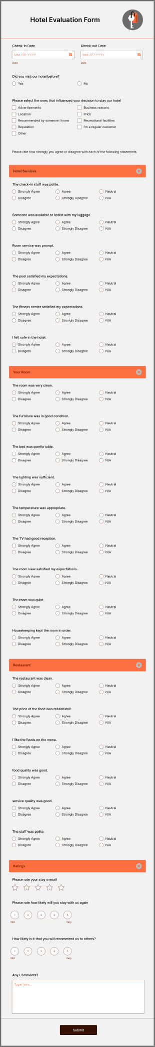 Hotel Evaluation Form Template