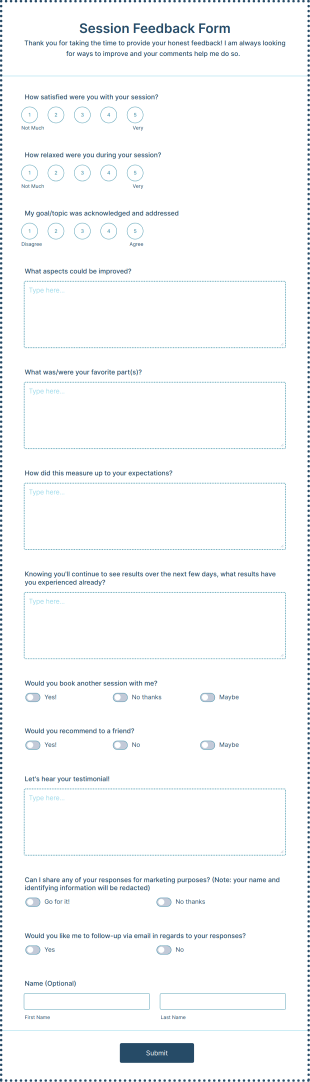 Hypnotherapy Session Feedback Form Template