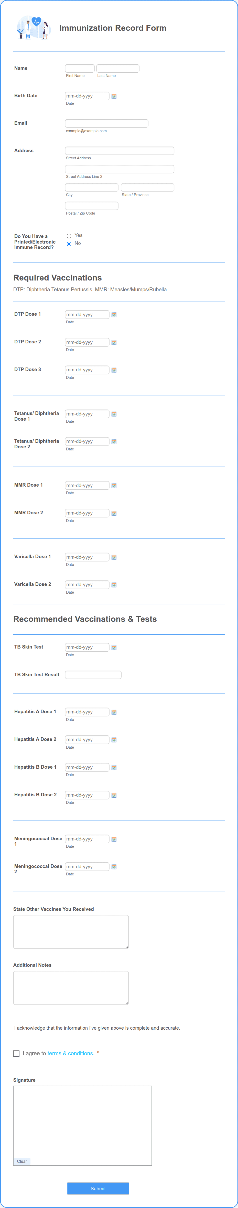 Immunization Record Form Template | Jotform