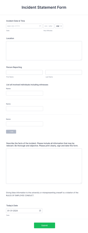 Incident Statement Form Template