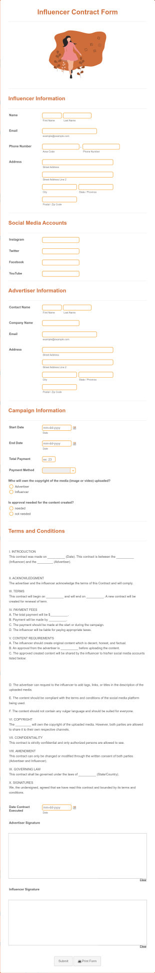Influencer Contract Form Template