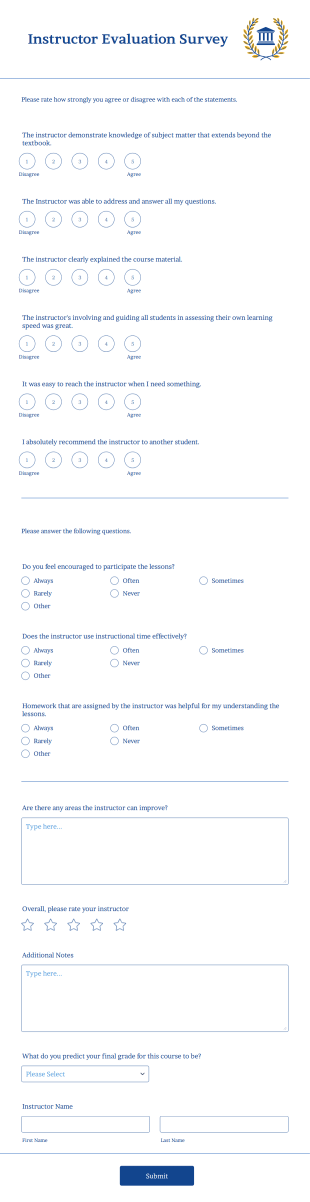 Instructor Evaluation Form Template