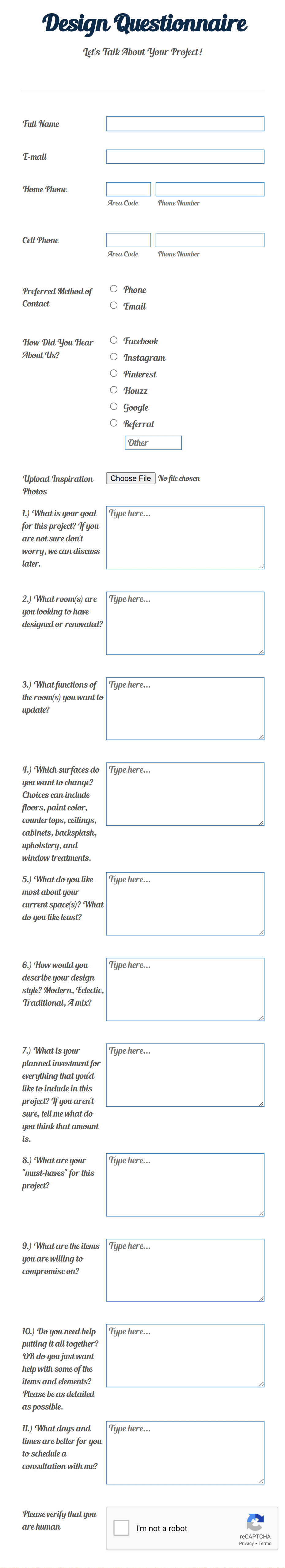 Interior Design Questionnaire Form Template | Jotform