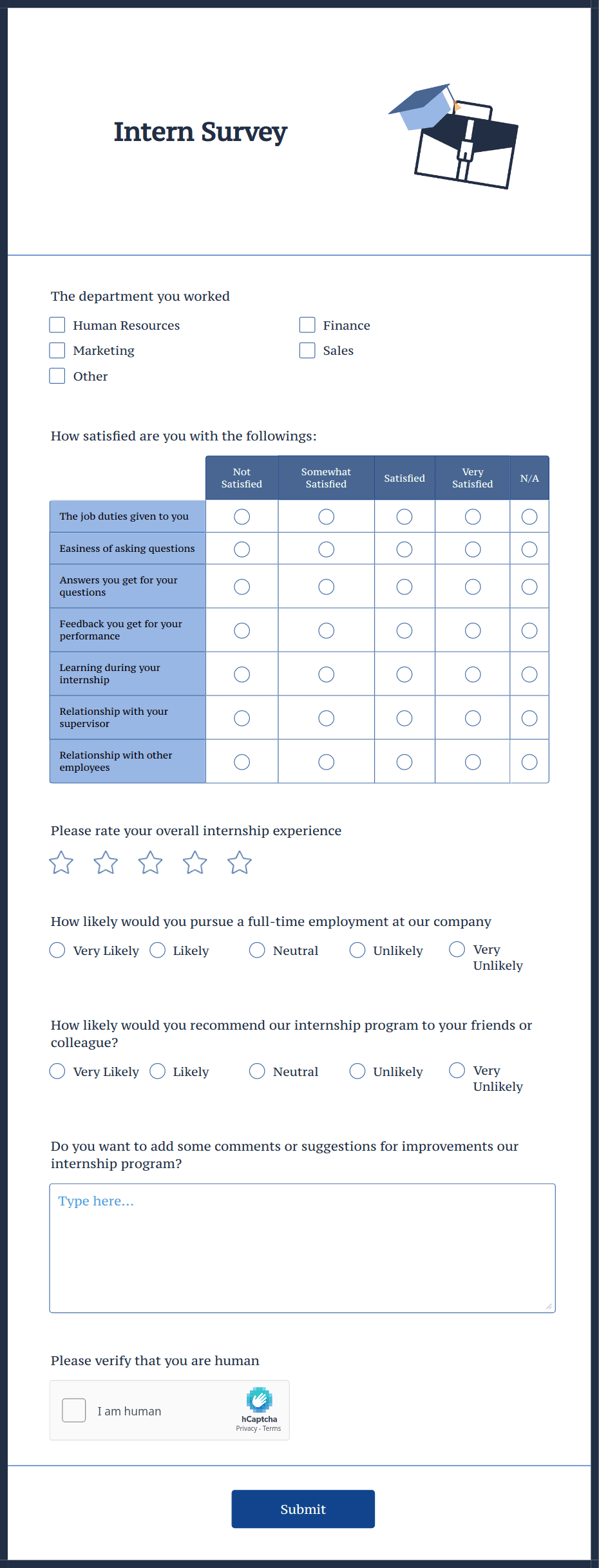 Intern Survey Form Template | Jotform